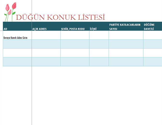 Düğün konuk listesi (laleler ile) Düğün konuk listesi (laleler ile)