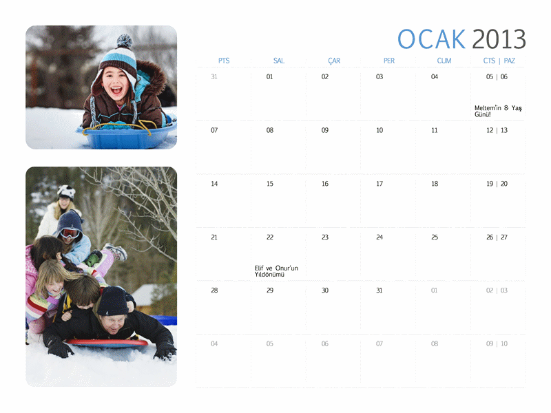 Fotoğraflı 2013 Takvimi (Pts-Cts/Paz) Fotoğraflı 2013 Takvimi (Pts-Cts/Paz)