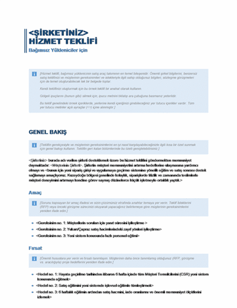 Hizmetler teklifi Hizmetler teklifi