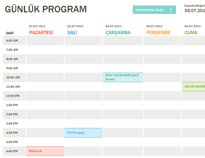 Günlük program Günlük program