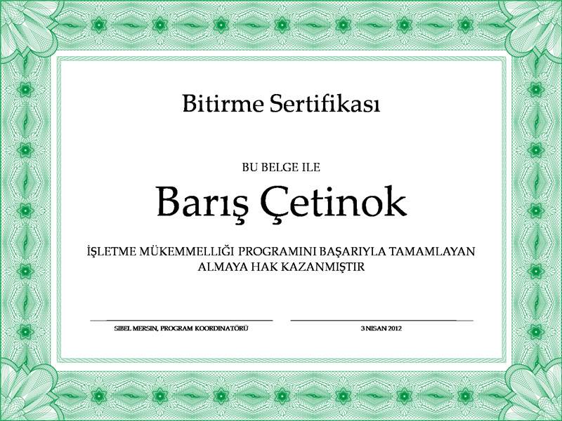 Bitirme sertifikası (yeşil)