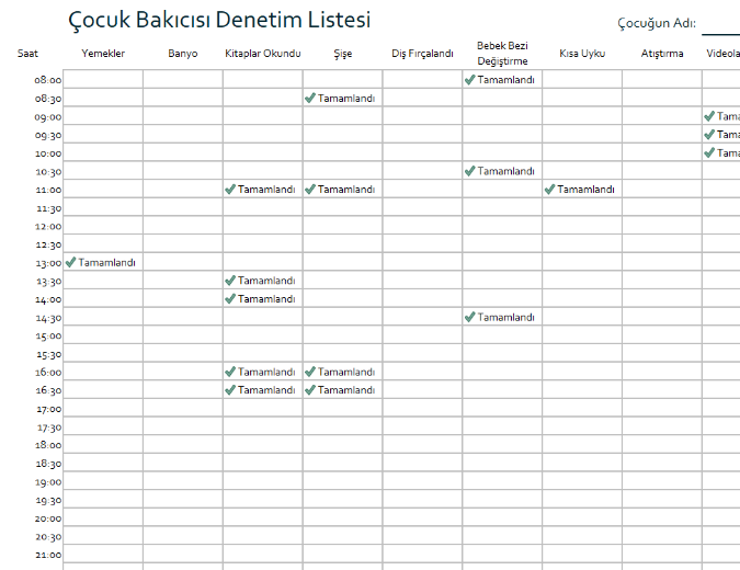 Çocuk bakımı günlüğü Çocuk bakımı günlüğü