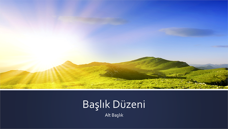 Dağda gün doğumu fotoğraflı, mavi şeritli doğa sunusu (geniş ekran) Dağda gün doğumu fotoğraflı, mavi şeritli doğa sunusu (geniş ekran)