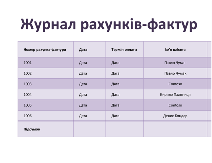 Журнал рахунків-фактур Журнал рахунків-фактур