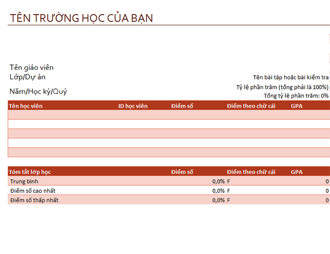 Sổ điểm của giáo viên (dựa trên tỷ lệ phần trăm) Sổ điểm của giáo viên (dựa trên tỷ lệ phần trăm)