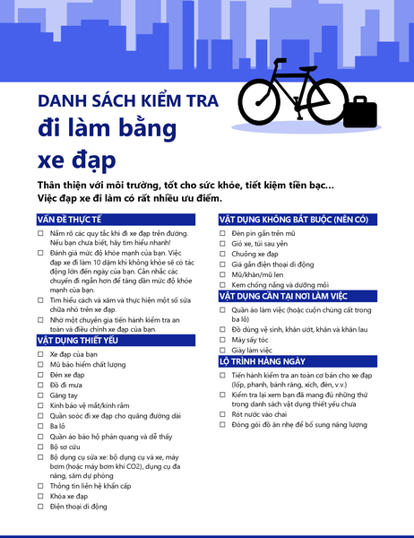 Danh sách kiểm tra đi lại bằng xe đạp Danh sách kiểm tra đi lại bằng xe đạp