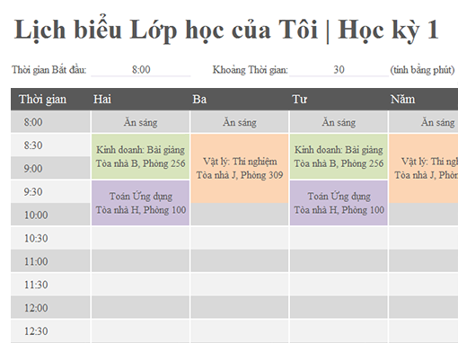 Lịch biểu lớp Lịch biểu lớp