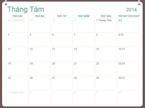 Lịch niên học 2014-2015 (tháng 8-tháng 7) Lịch niên học 2014-2015 (tháng 8-tháng 7)