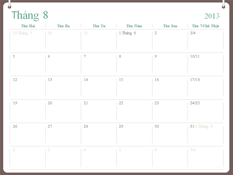 Lịch học 2013-2014 (tháng 8) Lịch học 2013-2014 (tháng 8)