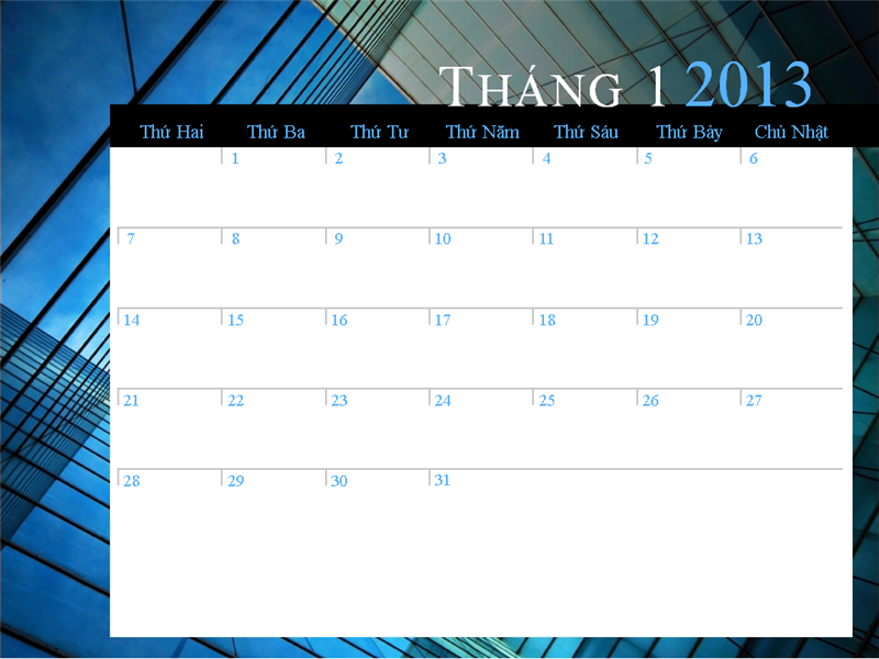 Lịch 2013 (thứ Hai- Chủ Nhật) Lịch 2013 (thứ Hai- Chủ Nhật)