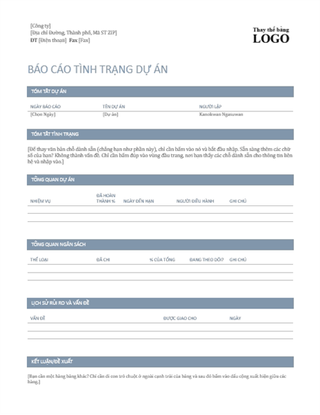 Báo cáo tình trạng dự án