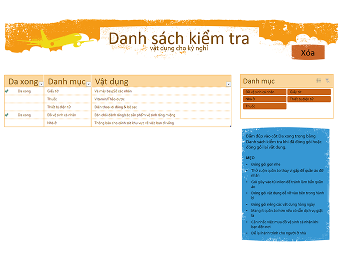 Danh sách vật dụng cho kỳ nghỉ Danh sách vật dụng cho kỳ nghỉ