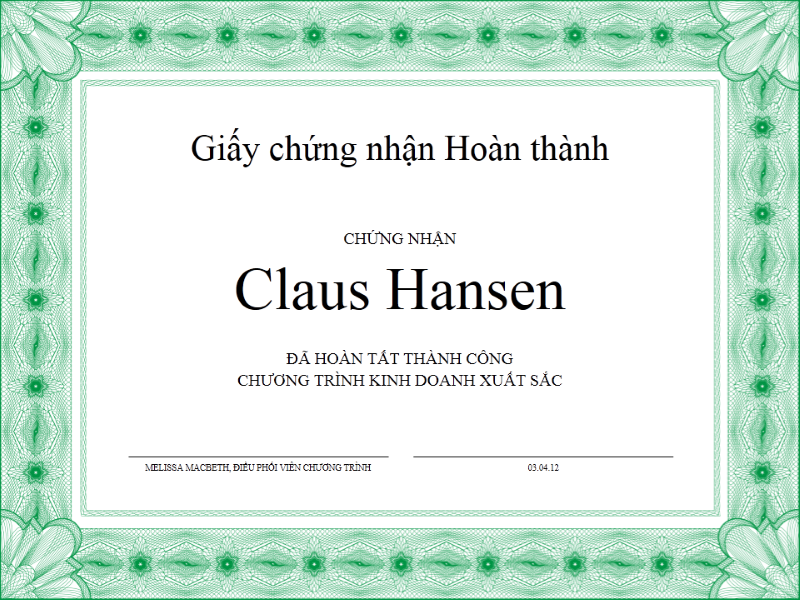 Chứng nhận hoàn thành (màu xanh lục) Chứng nhận hoàn thành (màu xanh lục)