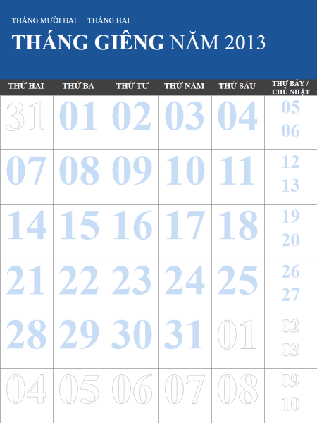 Lịch 2013-2014, nhiều màu (T2-CN) Lịch 2013-2014, nhiều màu (T2-CN)