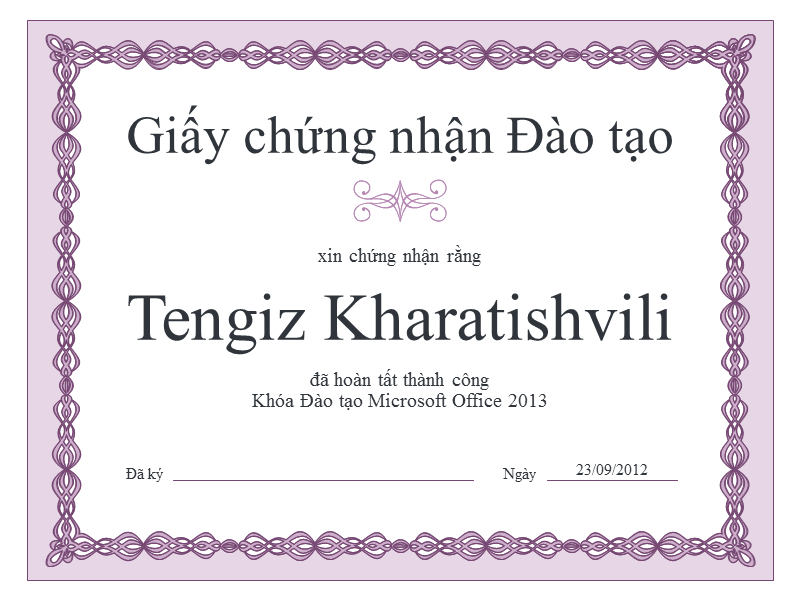 Chứng nhận Đào tạo (thiết kế hình chuỗi màu tím) Chứng nhận Đào tạo (thiết kế hình chuỗi màu tím)