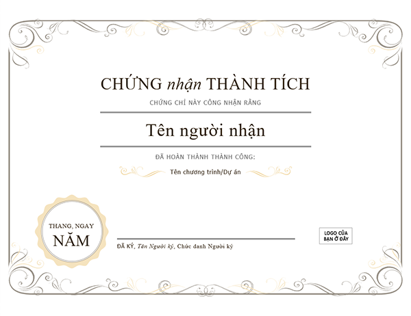 Chứng nhận Thành tích Chứng nhận Thành tích