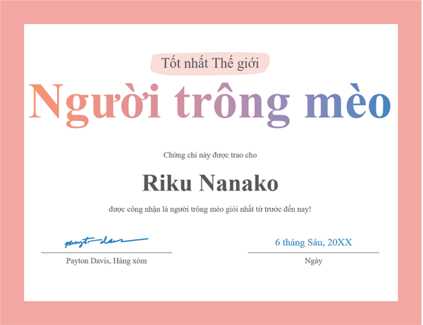 Chứng chỉ giải thưởng Tuyệt vời nhất Thế giới Chứng chỉ giải thưởng Tuyệt vời nhất Thế giới