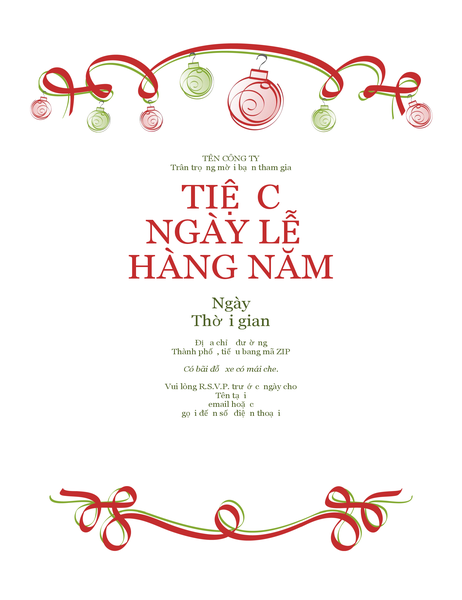 Thiếp mời tham gia bữa tiệc nghỉ lễ với đồ trang trí và dải băng màu đỏ (Thiết kế trang trọng) Thiếp mời tham gia bữa tiệc nghỉ lễ với đồ trang trí và dải băng màu đỏ (Thiết kế trang trọng)
