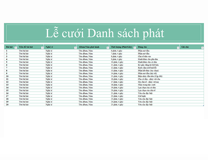 Danh sách phát trong đám cưới Danh sách phát trong đám cưới