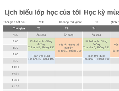 Lịch biểu lớp Lịch biểu lớp
