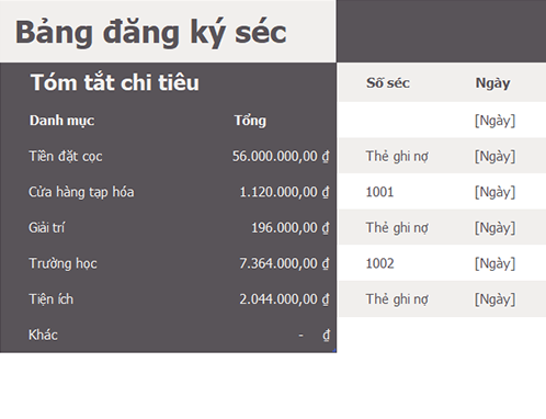 Bảng đăng ký séc Bảng đăng ký séc