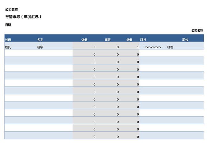员工出勤跟踪表 员工出勤跟踪表