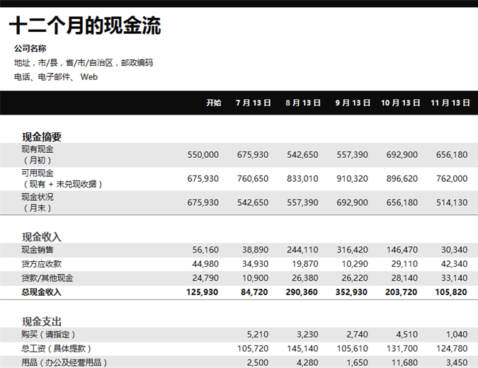 12 个月现金流量表 12 个月现金流量表