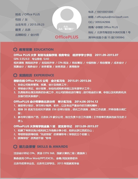 会计师简历(低面风格)
